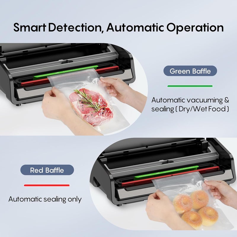 Fresko Automatic Vacuum Sealer, Powerful Food Vacuum Sealer Machine, Auto Dry-Wet Detection, Bag Cutter, 2 Rolls Bags, Effortless Operation, Starter Kit - Image 3